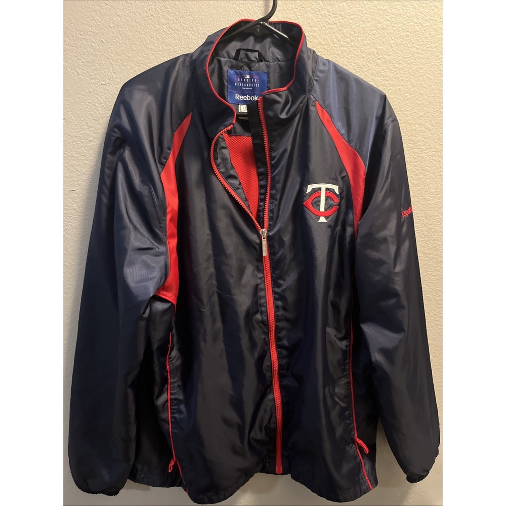 Minnesota Twins Jacket Mens Large Blue Windbreaker Reebok Full Zip MLB